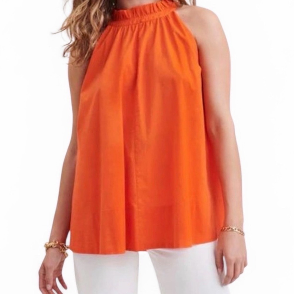 Mersea Endless Summer Top Orange Ruffle Neck Halter A-Line Sleeveless S/M NEW